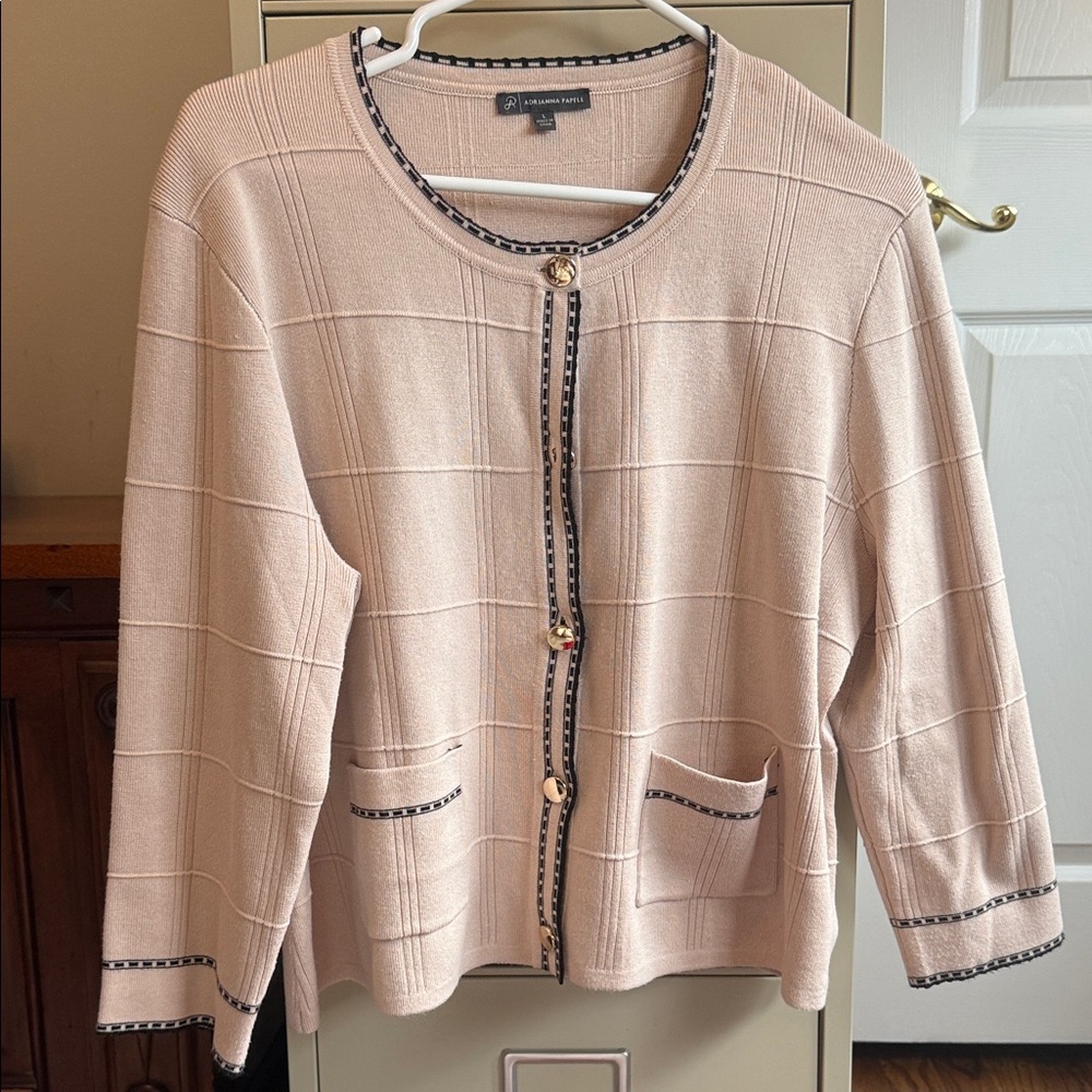 Adrianna Papell Women's tan Cardigan with Black Trim